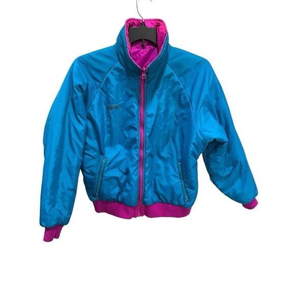 Vintage 90s Columbia Softshell Reversible Puffer Jacket Magenta Teal Women's XL - Picture 6 of 9